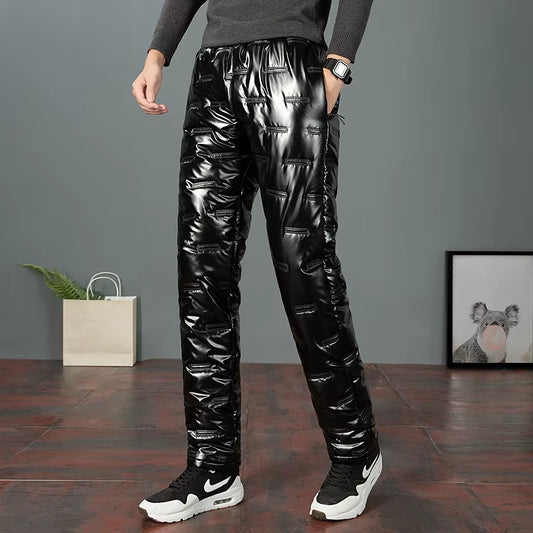 2022 New Men Winter down Pants Thick Warm Sweatpants Mens Casual Shiny Trousers Outdoor Windproof Waterproof Cotton Male Pants
