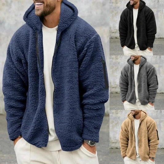 Jacket Men'S Winter Jacket Fall Winter Double-Sided Fleece Warm Jacket Loose Hooded Casual Jacket Comfortable Fabric