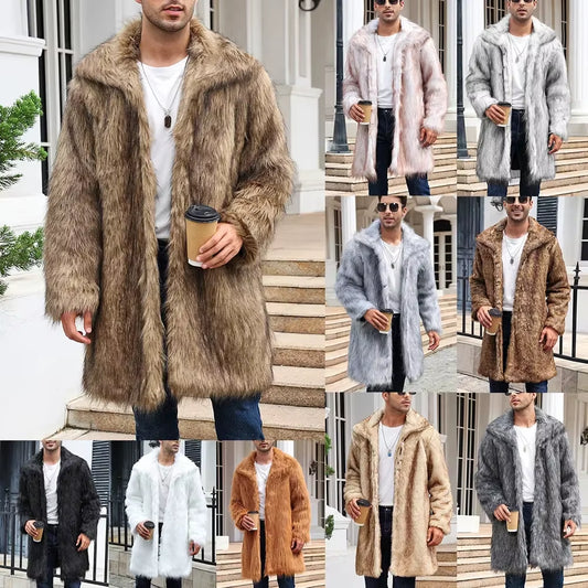 Men Faux Fox Fur Jacket Coat Winter Thick Fluffy Long Sleeve Warm Shaggy Outerwear Luxury Fur Long Jacket Bontjas Jackets Mens