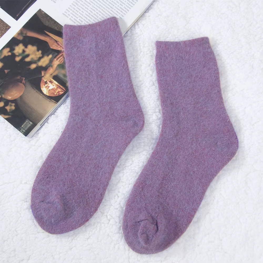 Pure Color Warm Winter Socks Angora Rabbit Hair Female Thickening Wool Socks Cotton Socks Rabbit Wool Socks Winter