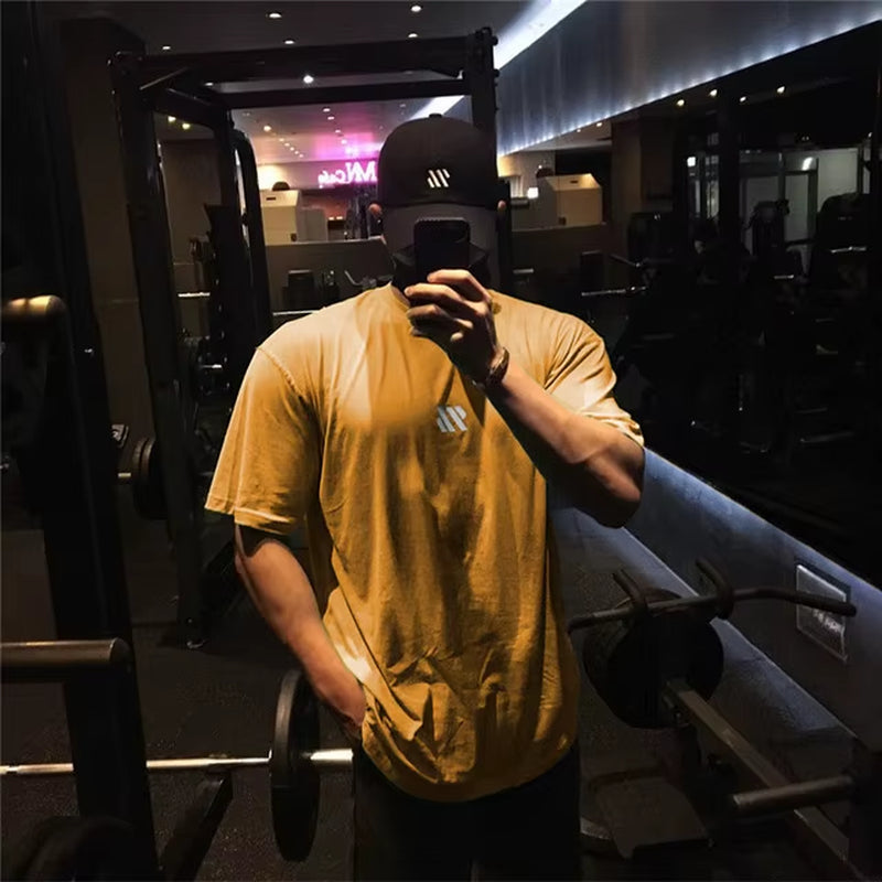 Men Short Sleeve Cotton T-Shirt Men Sports T Shirt Fitness Bodybuilding Loose Running T Shirt Male Training Brand Men Clothing