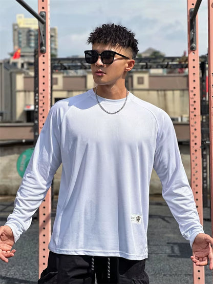 Men Long Sleeved T-Shirt Crew Neck Stretch Fitness Suit Gym Running Training Bodybuilding T-Shirt Men Clothing Bottoming Shirt