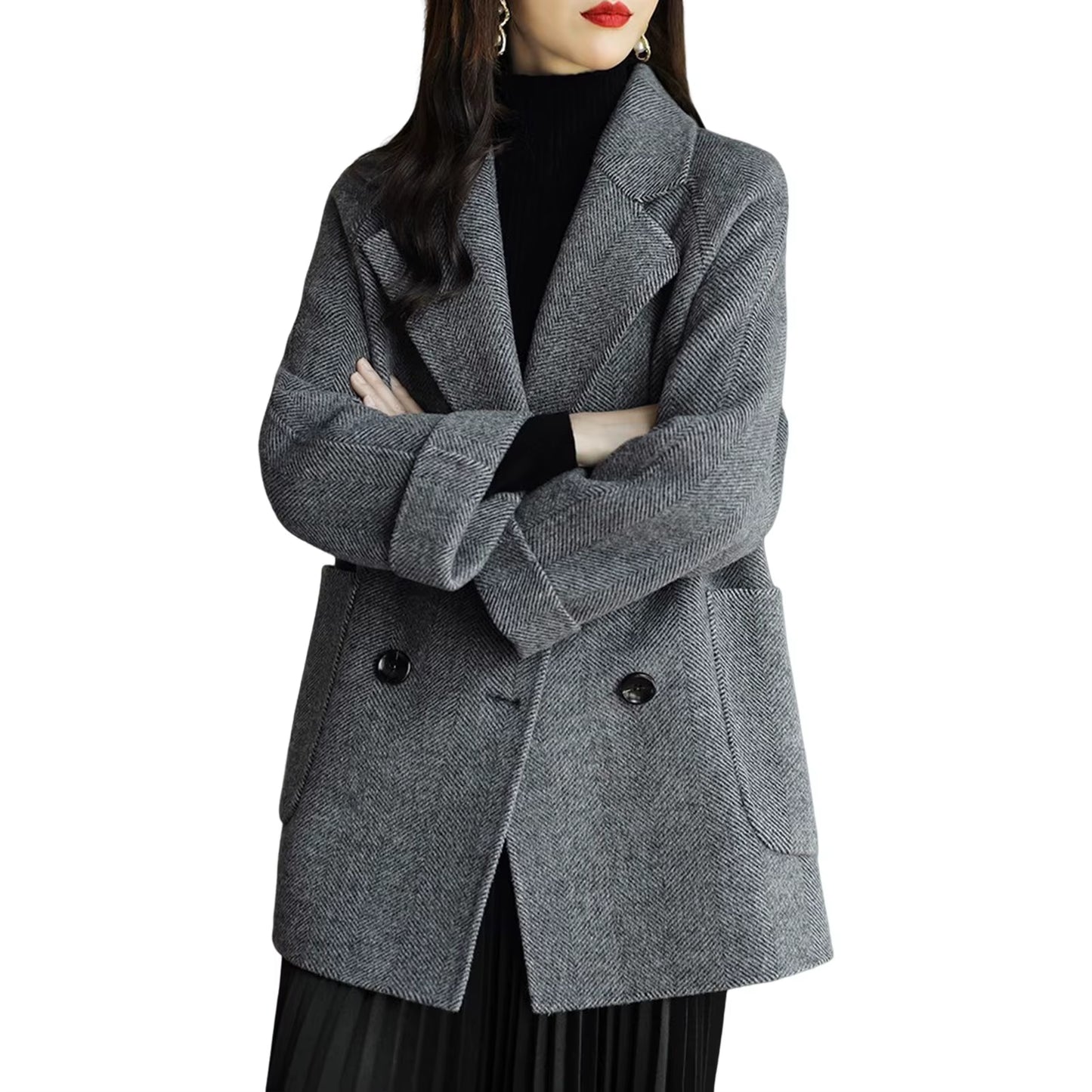 HOT!! Autumn Winter Women Coat Slim Fits Cardigan Warm Thicken Woolen Coat Woolen Jacket Women Mid Length Coat Overcoat