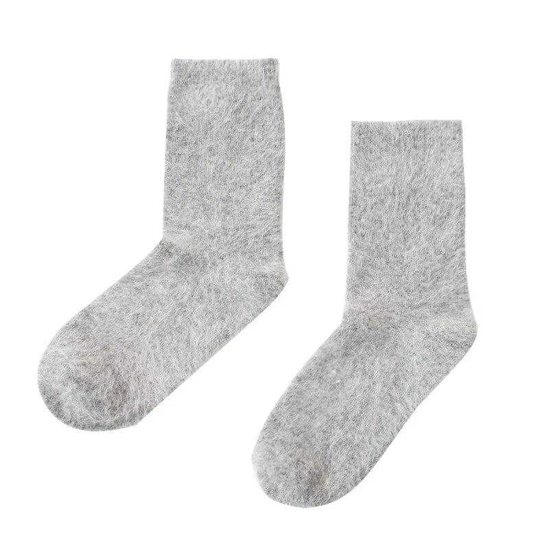 Pure Color Warm Winter Socks Angora Rabbit Hair Female Thickening Wool Socks Cotton Socks Rabbit Wool Socks Winter