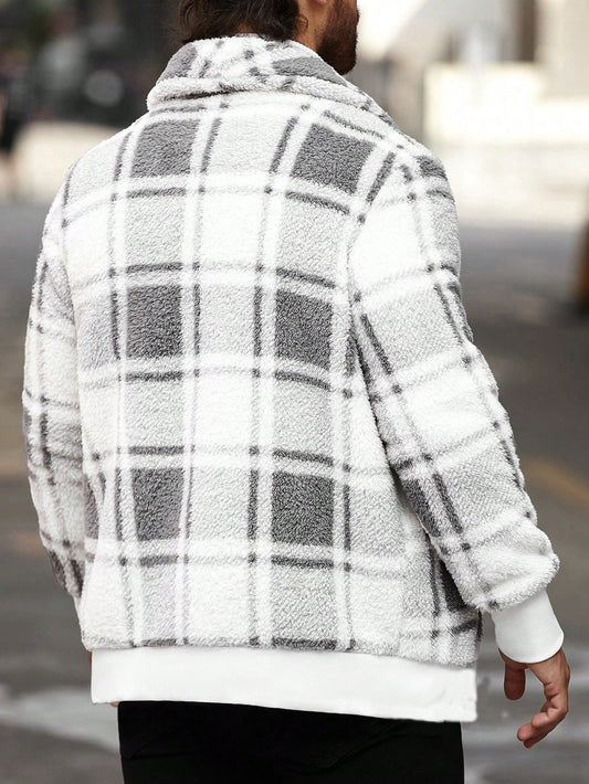 Manfinity Homme Men'S Casual Minimalist Style Jacket, for Everyday Wear, Men Jacket, Suitable for Christmas, New Year Holidays, Parties, Dinners, Fall and Winter Men Urban Warm Jacket Plaid Colorful Long Sleeve Americana Jacket, for Friends, Husband, Boyfriend Gifts