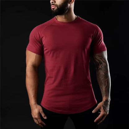 Cotton T-Shirt Summer Men'S Athleisure Workout Short Sleeve Muscle Fitness T-Shirt High Quality Men T-Shirt Gym Sport Shirt Tops