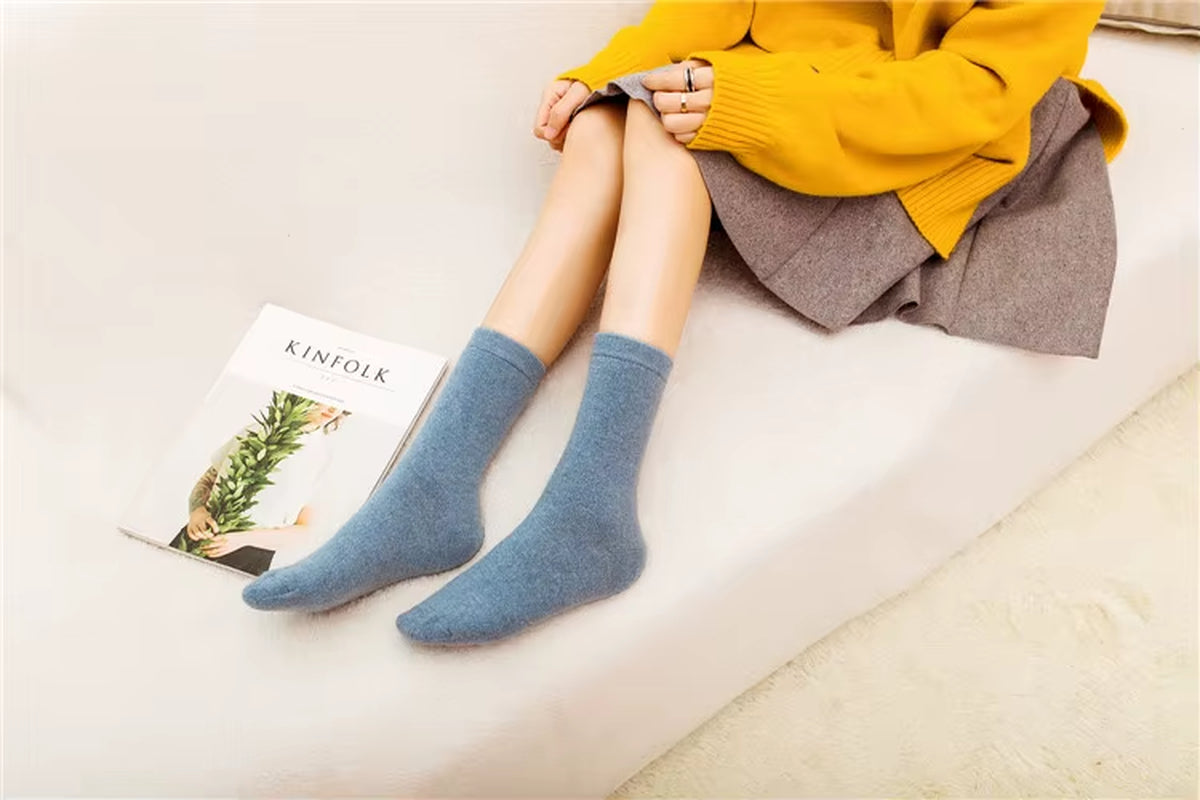 Pure Color Warm Winter Socks Angora Rabbit Hair Female Thickening Wool Socks Cotton Socks Rabbit Wool Socks Winter