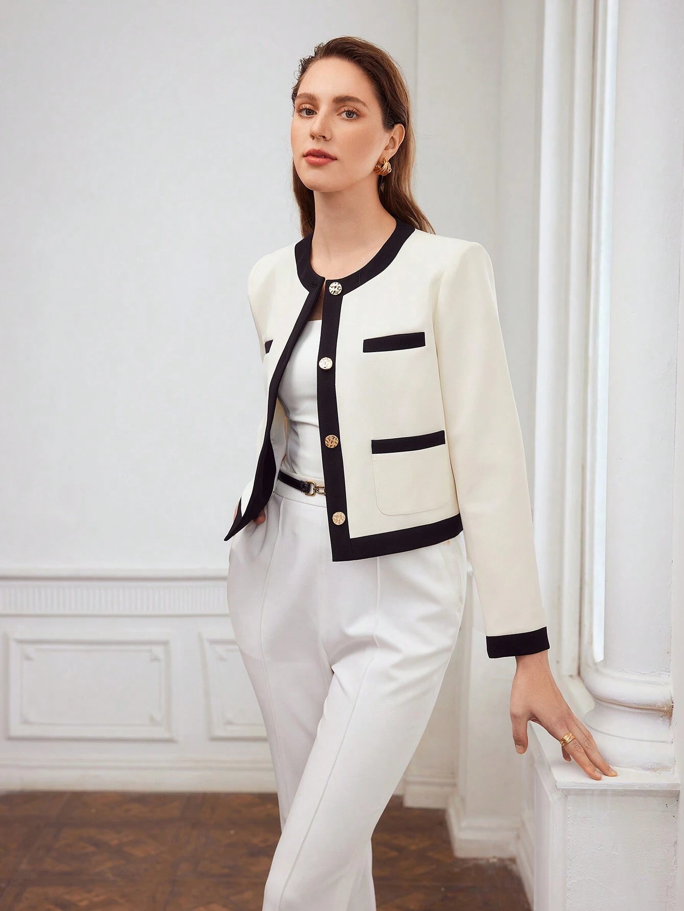 MOTF PREMIUM CONTRAST TRIM PATCH POCKET JACKET