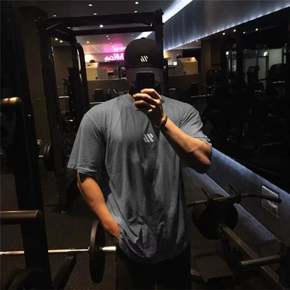 Men Short Sleeve Cotton T-Shirt Men Sports T Shirt Fitness Bodybuilding Loose Running T Shirt Male Training Brand Men Clothing