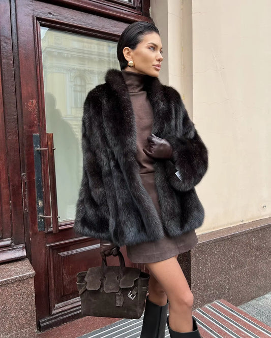 Women Thick Faux Fur Coat Lapel Hidden Button Loose Elegant Lady Outerwear 2025 Fashion Female Street Commute Overcoat New