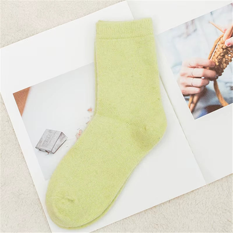 Pure Color Warm Winter Socks Angora Rabbit Hair Female Thickening Wool Socks Cotton Socks Rabbit Wool Socks Winter