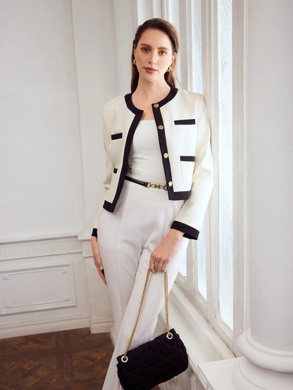 MOTF PREMIUM CONTRAST TRIM PATCH POCKET JACKET