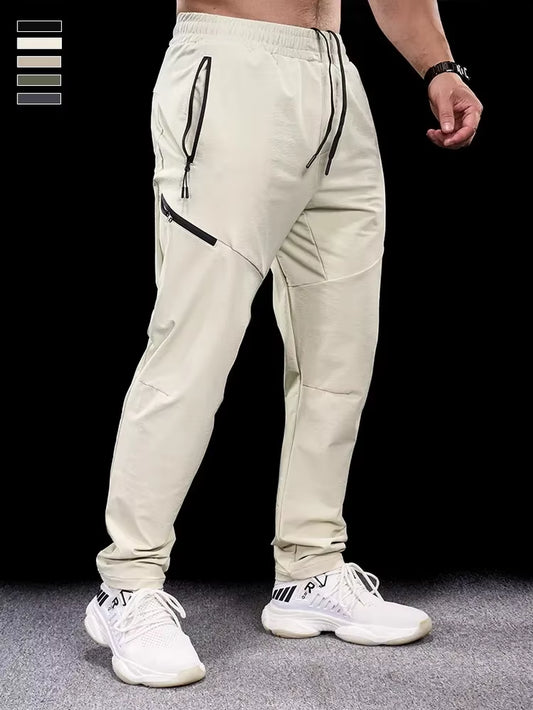 New Autumn Winter Men Quick-Drying Sports Casual Trousers Gym Fitness Running Training Clothes Micro-Elastic Zipper Pocket Pants