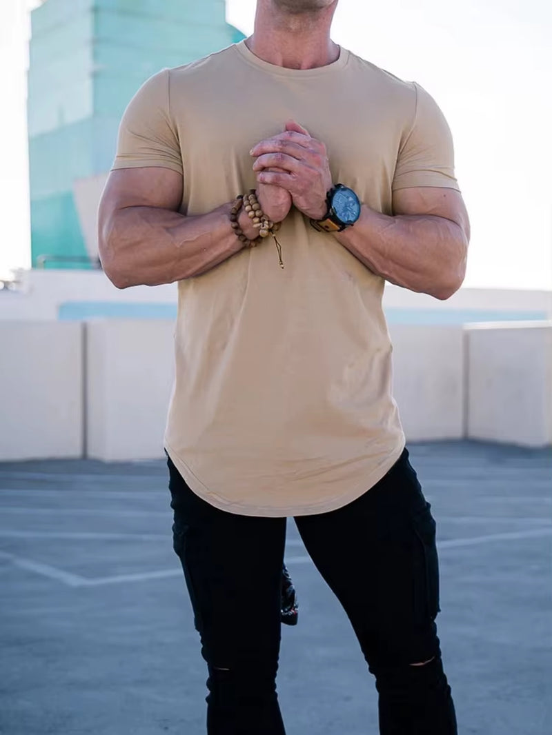 Muscle Fitness T-Shirt Summer Men'S Athleisure Workout Short Sleeve T-Shirt High Quality Cotton Men T-Shirt Gym Sport Shirt Tops