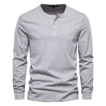 Henley Collar T Shirt Men Casual Solid Color Long Sleeve T Shirt for Men Autumn High Quality 100% Cotton Mens T Shirts