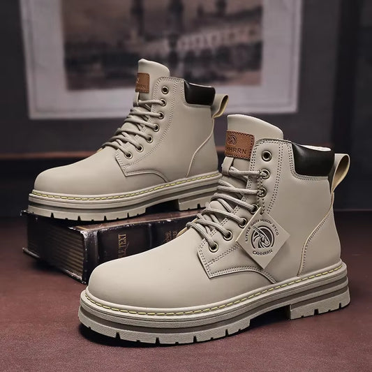 High Top Boots Men'S Leather Shoes Fashion Motorcycle Ankle Boots for Men Winter Boots Man Shoes Lace-Up Botas Hombre