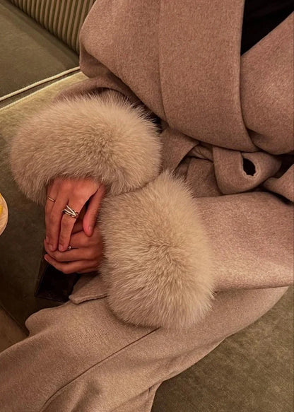 Women’s Wool Wrap Coat with Faux Fur Cuffs