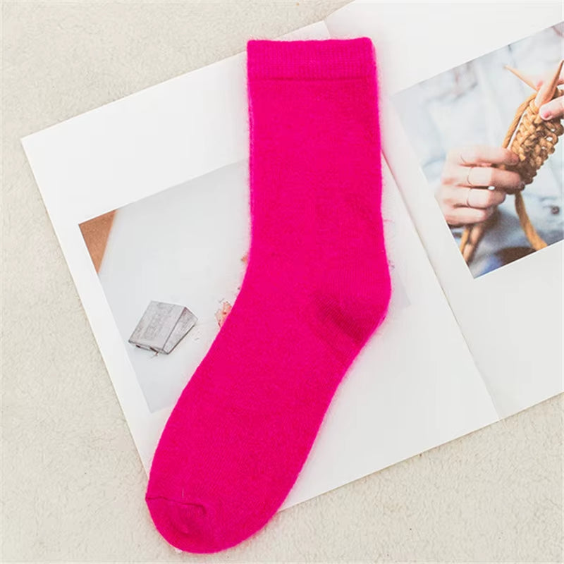Pure Color Warm Winter Socks Angora Rabbit Hair Female Thickening Wool Socks Cotton Socks Rabbit Wool Socks Winter