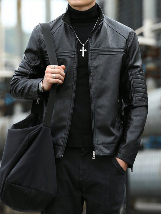 Men'S Long Sleeve Fashion Leather Rave Jacket, for Fall Winter, Grunge