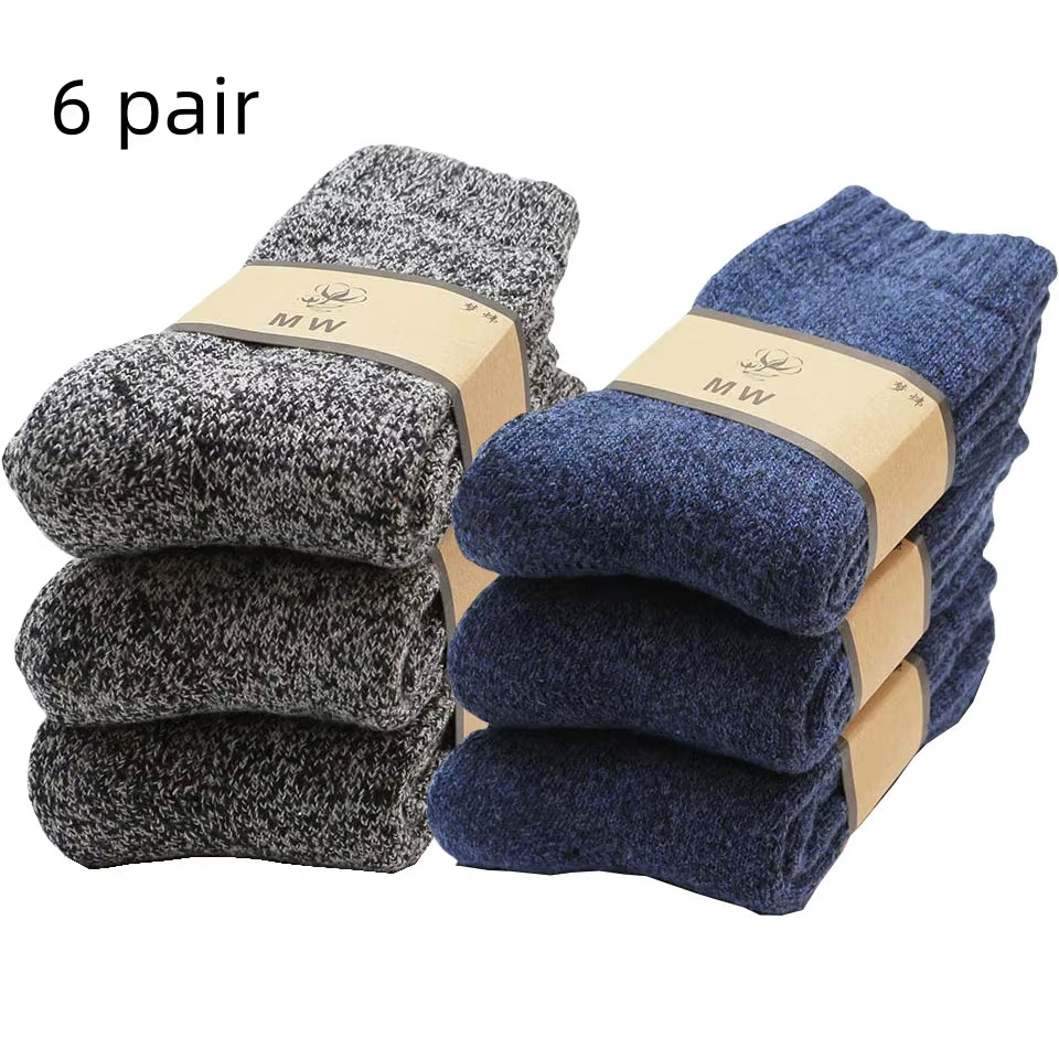 Winter Men'S Merino Wool Socks Super Thick Warm High Quality Harajuku Retro Snow Casual Antifreeze Cashmere Socks Men 3 Pair