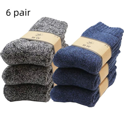Winter Men'S Merino Wool Socks Super Thick Warm High Quality Harajuku Retro Snow Casual Antifreeze Cashmere Socks Men 3 Pair