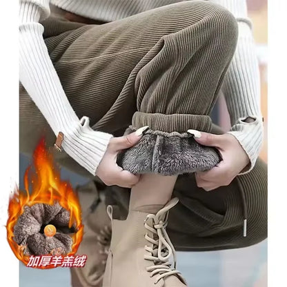 Winter Thickened and Padded Corduroy Pants Women 2023 New Women'S Loose Bunched Feet Harlan Pants Women