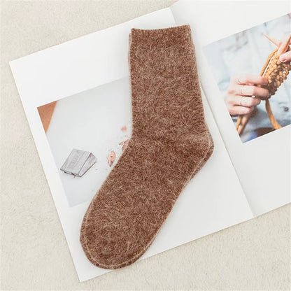 Pure Color Warm Winter Socks Angora Rabbit Hair Female Thickening Wool Socks Cotton Socks Rabbit Wool Socks Winter