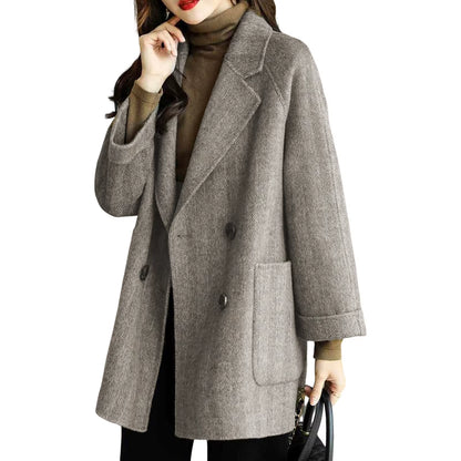 HOT!! Autumn Winter Women Coat Slim Fits Cardigan Warm Thicken Woolen Coat Woolen Jacket Women Mid Length Coat Overcoat