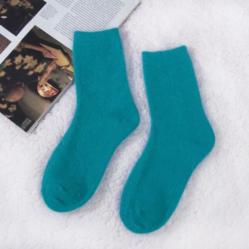 Pure Color Warm Winter Socks Angora Rabbit Hair Female Thickening Wool Socks Cotton Socks Rabbit Wool Socks Winter