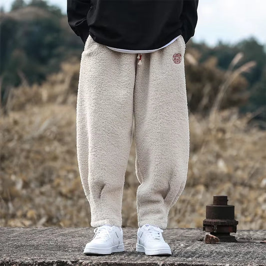 Winter Pants Men Warm Thicken Sweatpants Joggers Fashion Elastic Waist Drawstring Male Winter Brand Loose Casual Fleece Trousers