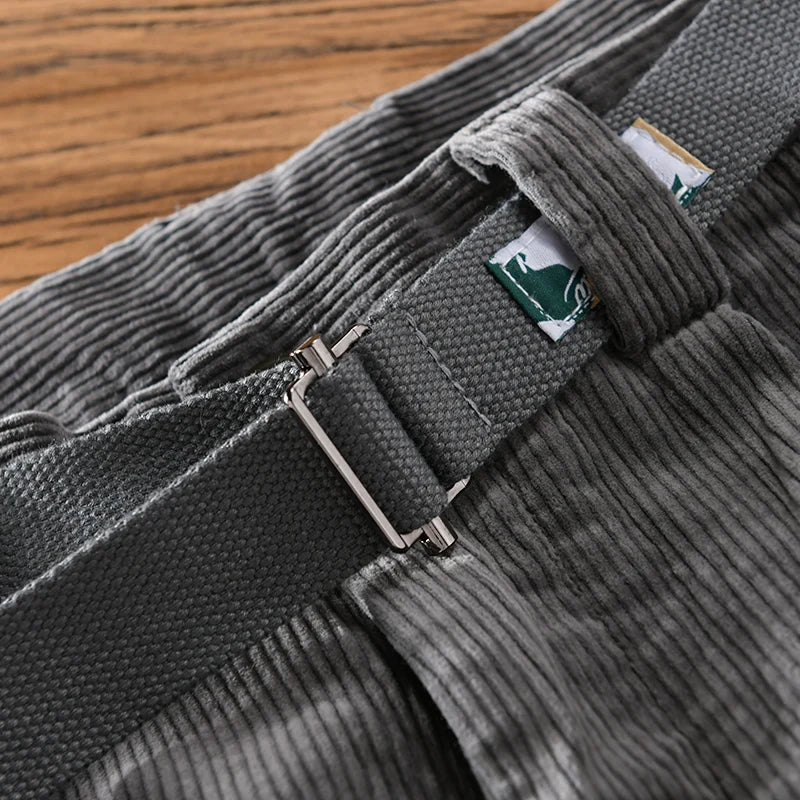 Designer New Thick Corduroy Cotton Pants Men Brand Trend Retro Stright with Belt Trousers 29-36 Pantalones Hombre Drop Shipping