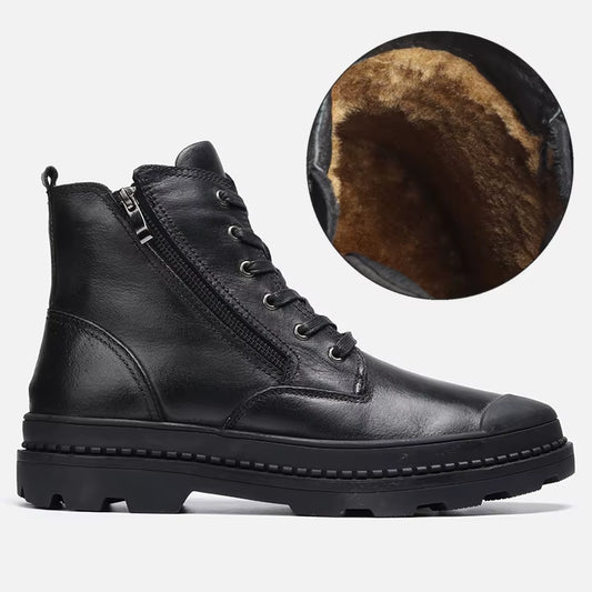 Natural Cow Leather Men Winter Boots Handmade Retro Men Boots Genuine Leather Men Winter Shoes #JM9550