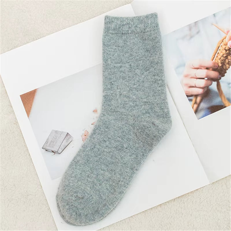 Pure Color Warm Winter Socks Angora Rabbit Hair Female Thickening Wool Socks Cotton Socks Rabbit Wool Socks Winter