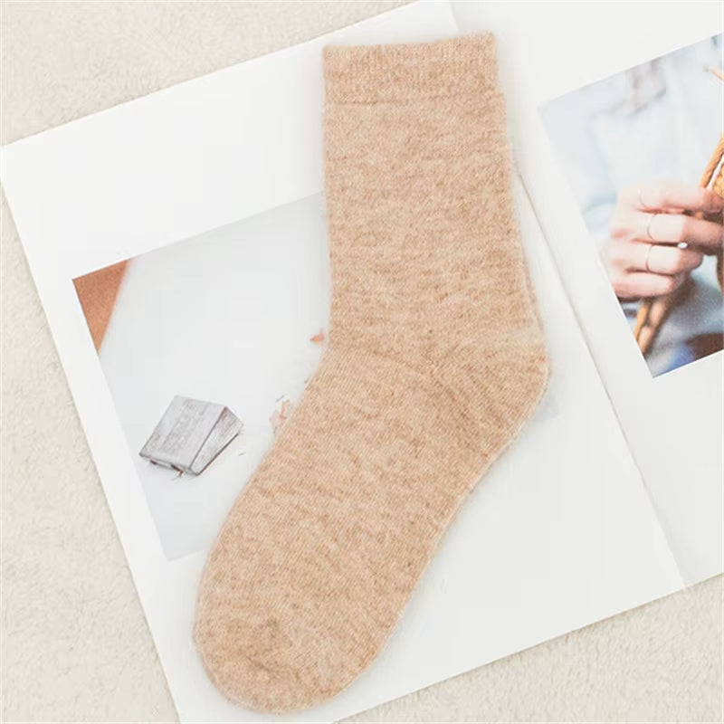 Pure Color Warm Winter Socks Angora Rabbit Hair Female Thickening Wool Socks Cotton Socks Rabbit Wool Socks Winter