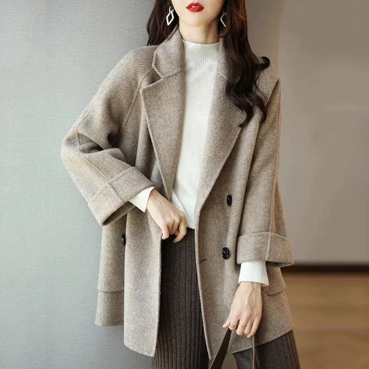 HOT!! Autumn Winter Women Coat Slim Fits Cardigan Warm Thicken Woolen Coat Woolen Jacket Women Mid Length Coat Overcoat